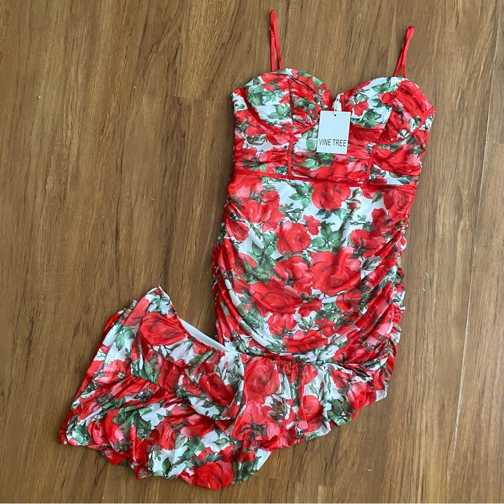 Nanamacs Floral Red Midi Dress